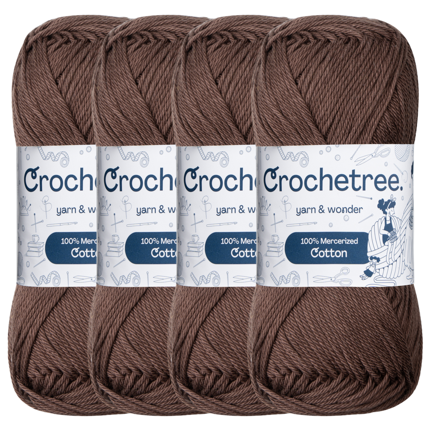 Crochetree Dark Coffee mercerized cotton yarn pack