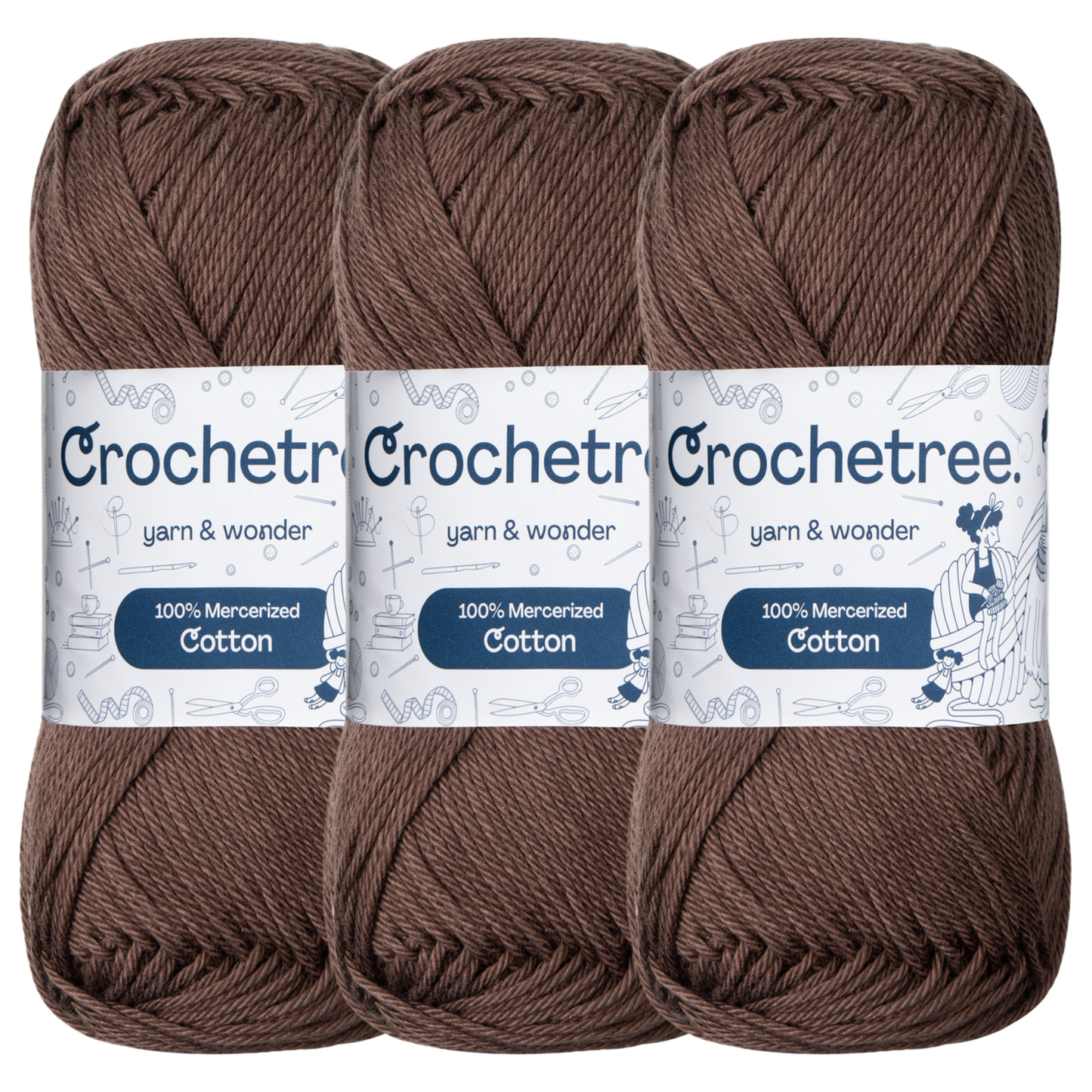 Crochetree Dark Coffee mercerized cotton yarn pack
