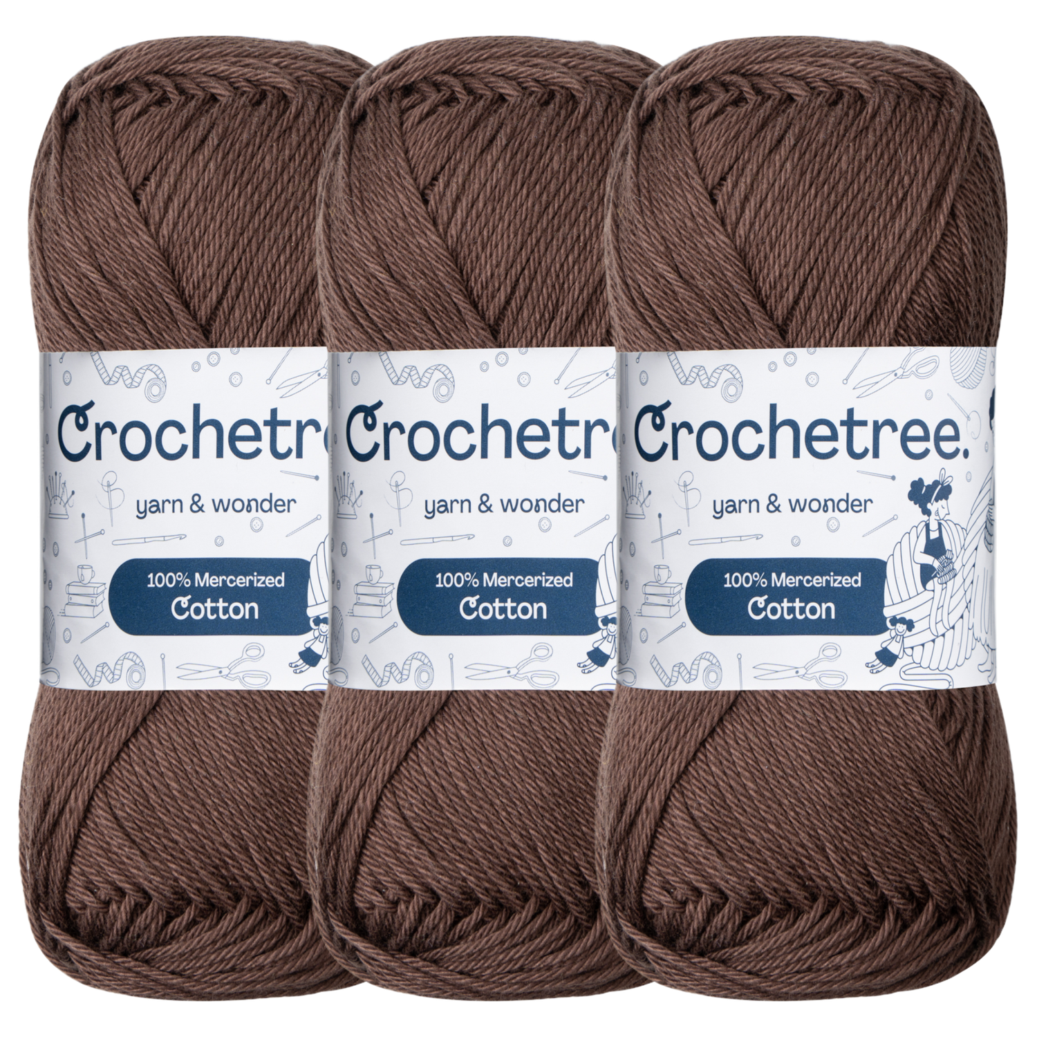 Crochetree Dark Coffee mercerized cotton yarn pack