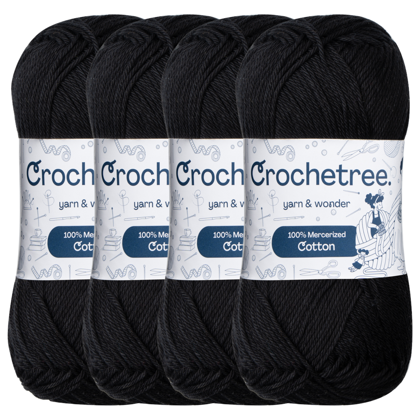 Crochetree Meteorite Black mercerized cotton yarn pack
