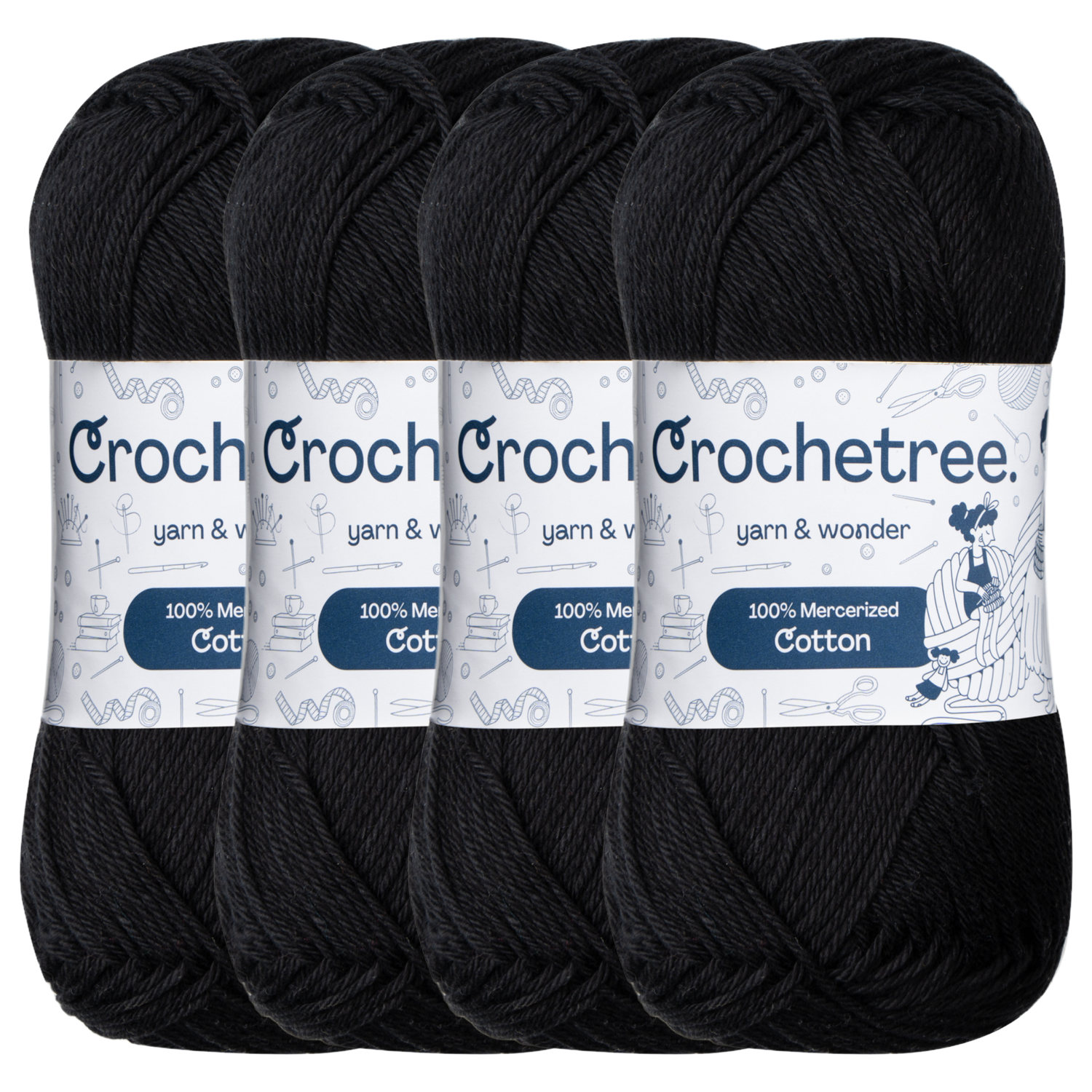 Crochetree Meteorite Black mercerized cotton yarn pack