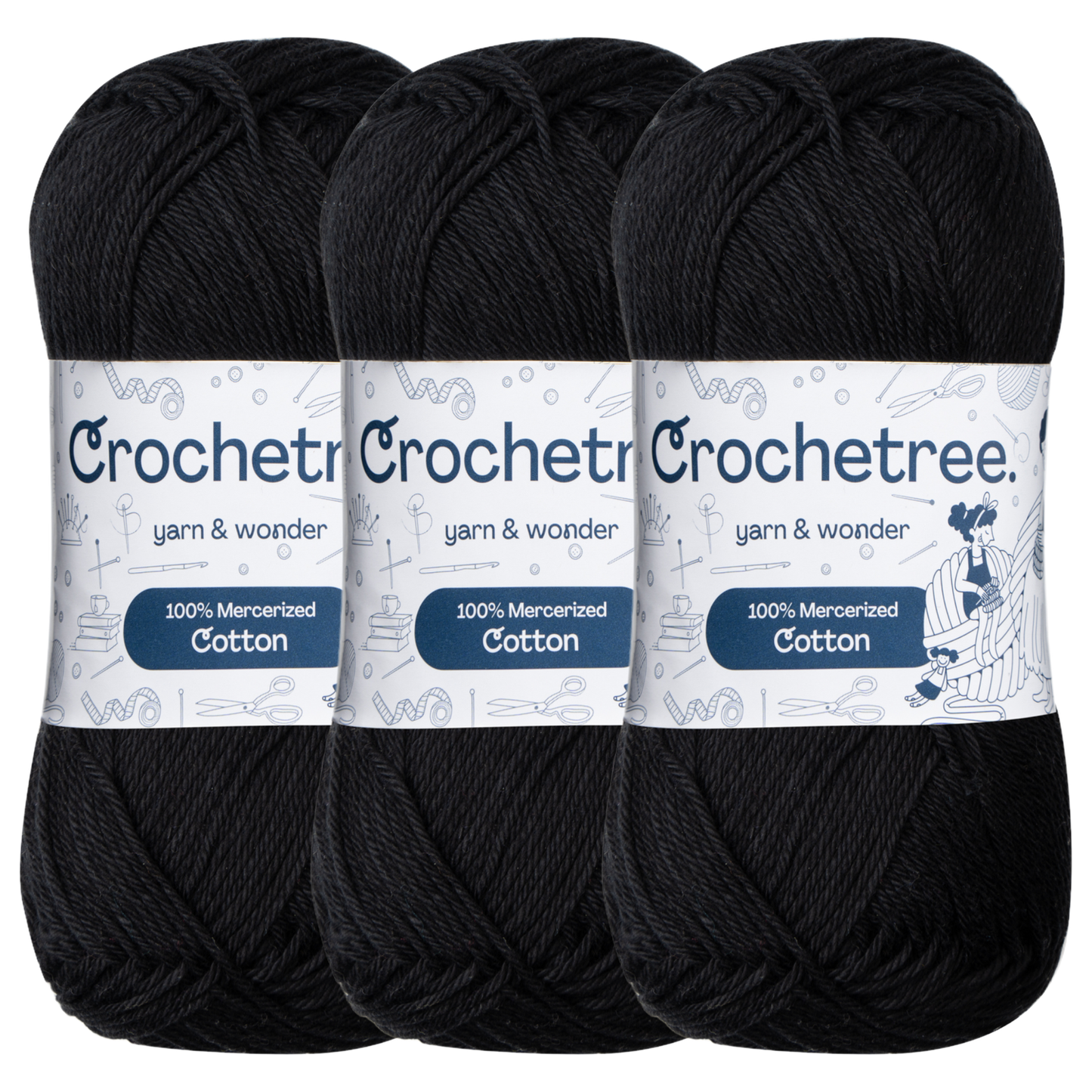 Crochetree Meteorite Black mercerized cotton yarn pack