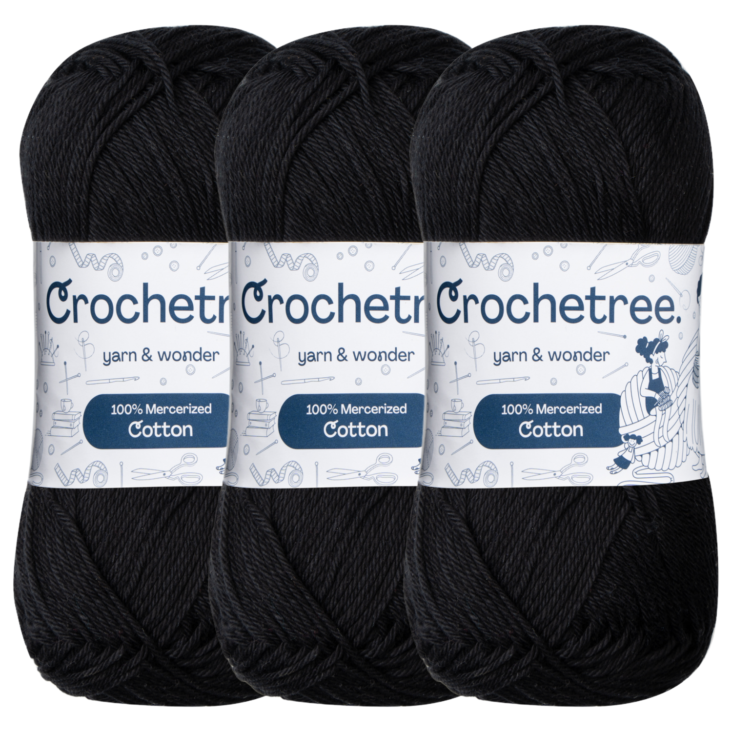 Crochetree Meteorite Black mercerized cotton yarn pack