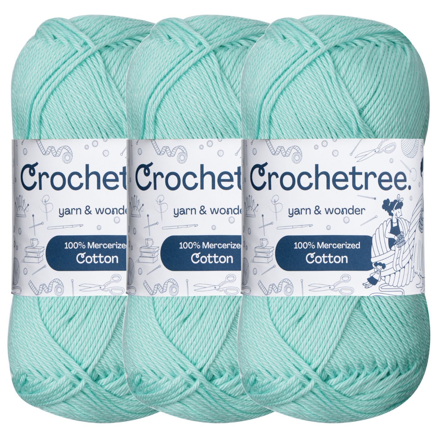 Crochetree Aquamarine mercerized cotton yarn pack