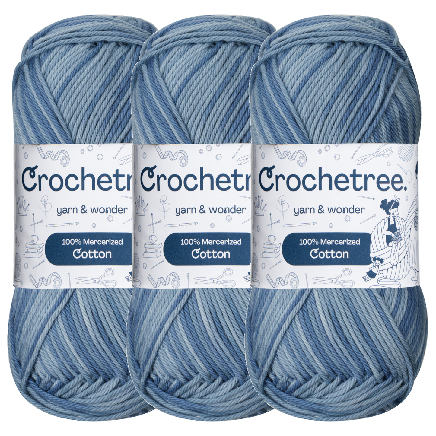 Crochetree Sky Denim mercerized cotton yarn pack