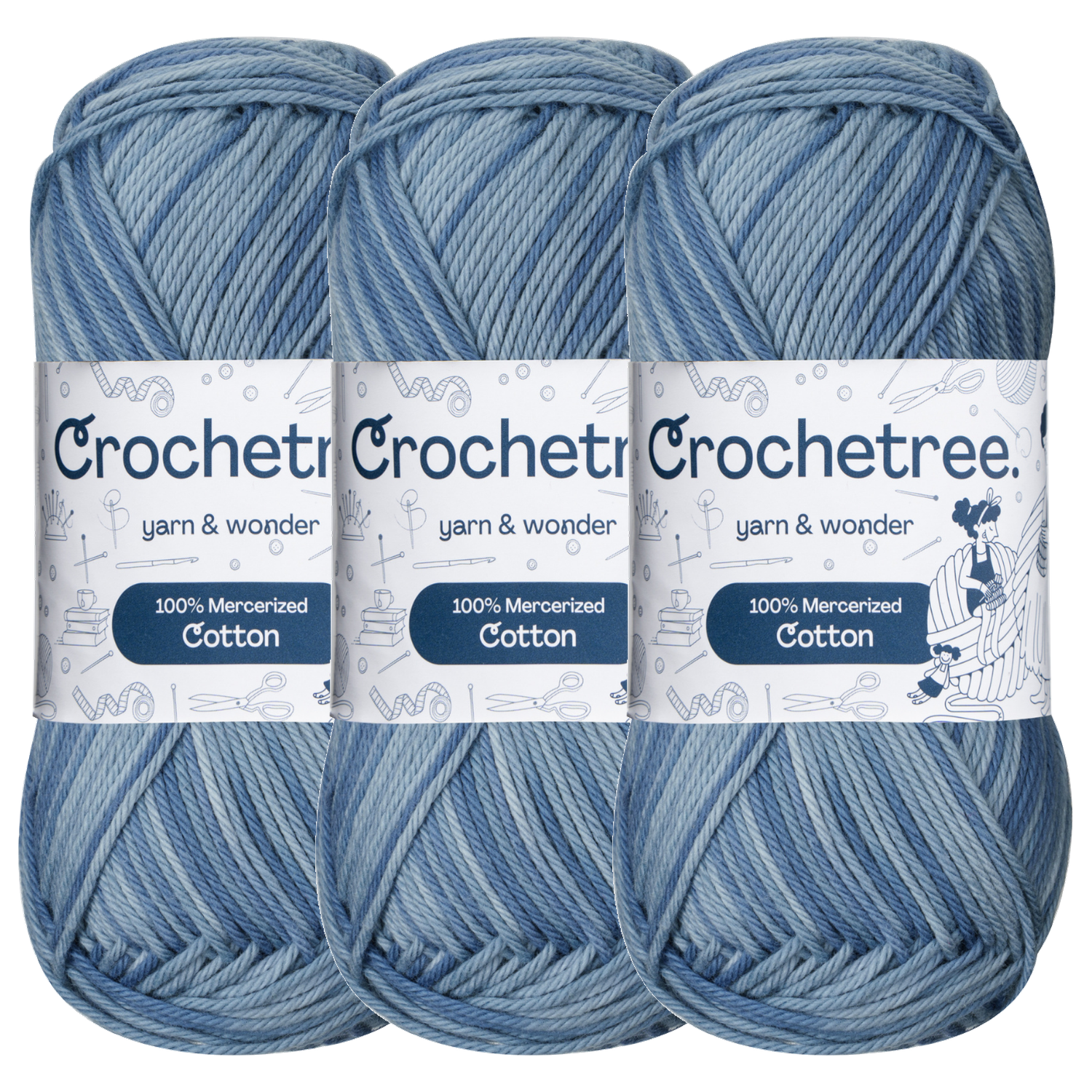 Crochetree Sky Denim mercerized cotton yarn pack