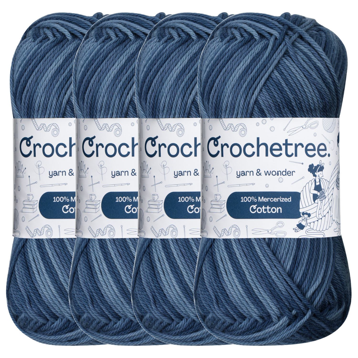 Crochetree Ocean Denim mercerized cotton yarn pack