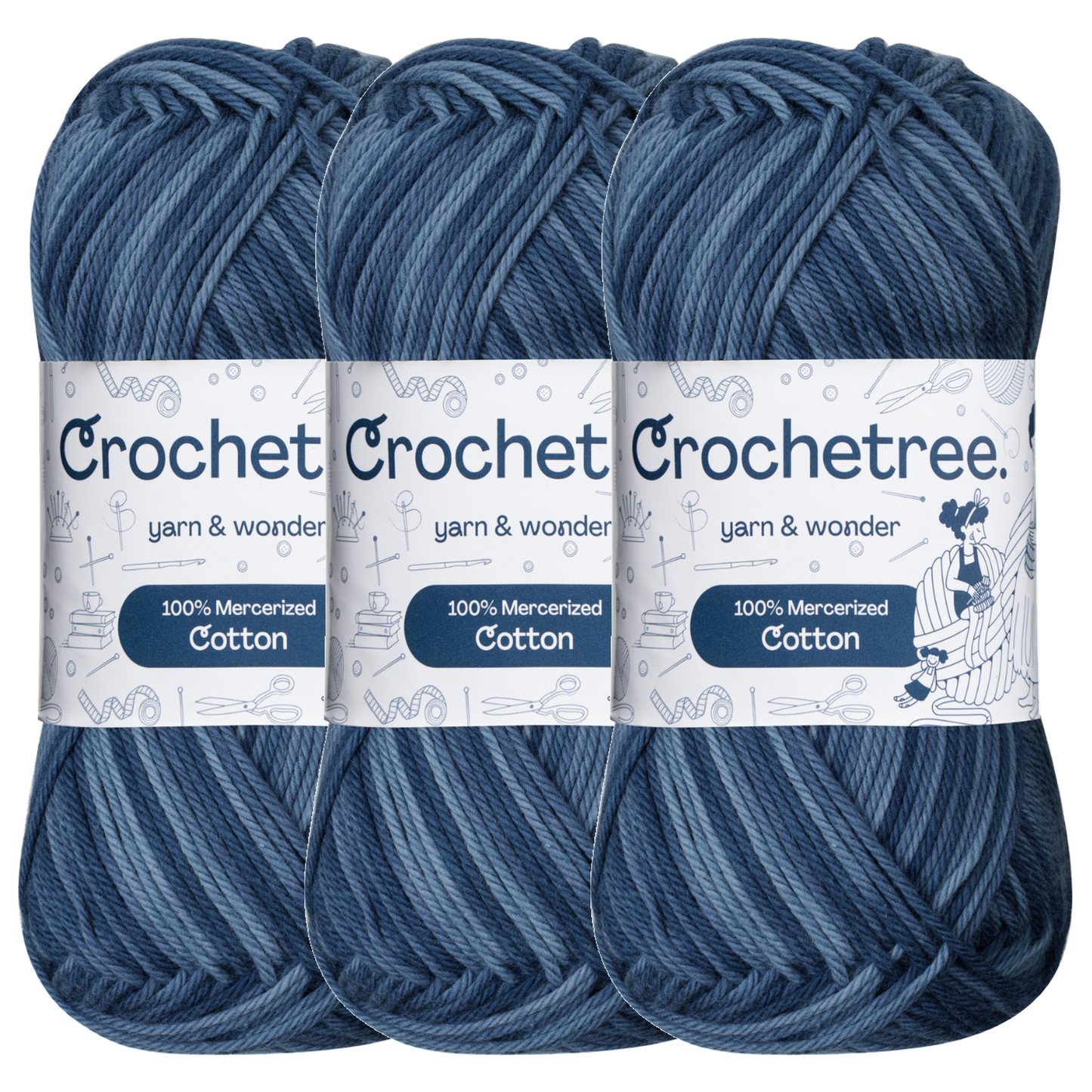 Crochetree Ocean Denim mercerized cotton yarn pack