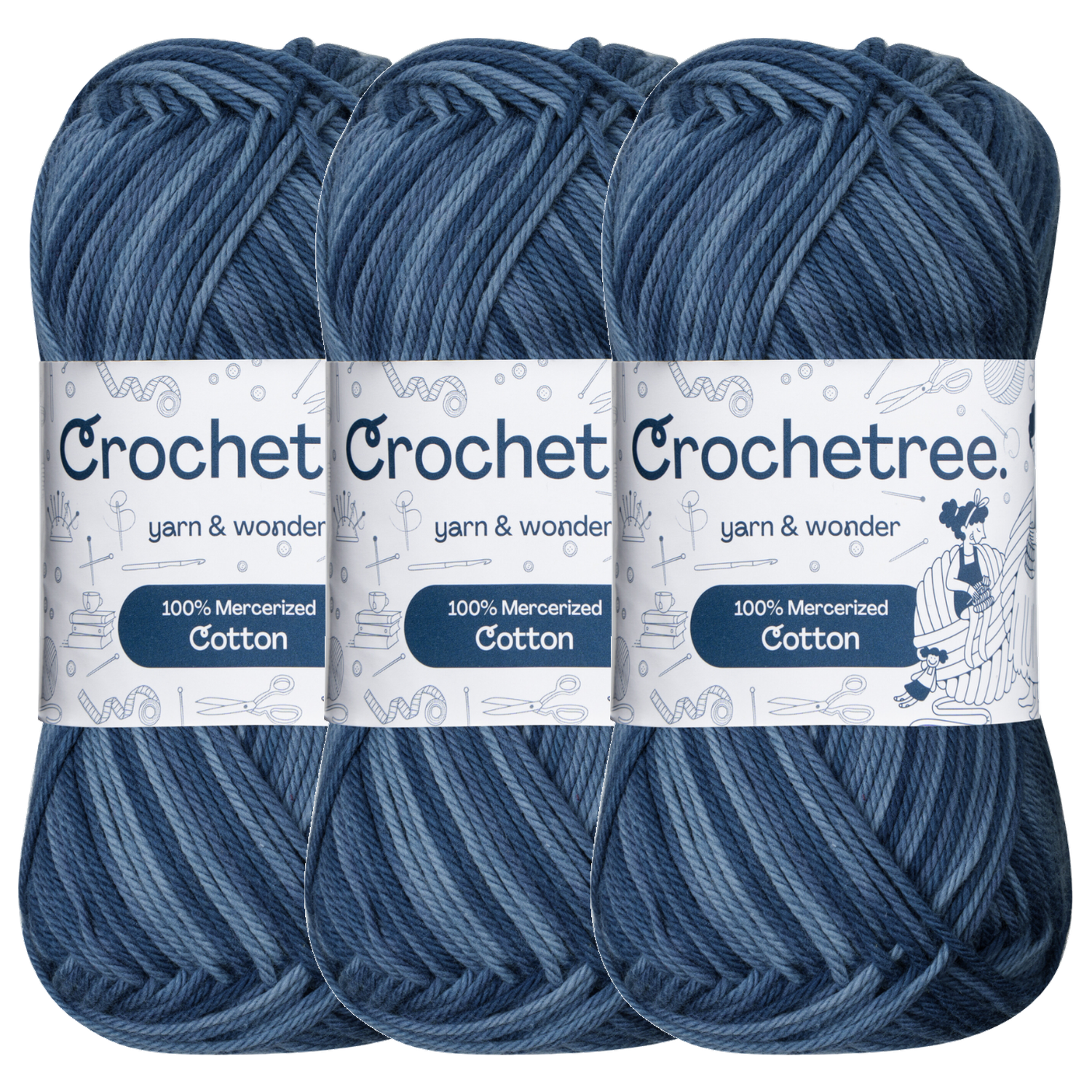 Crochetree Ocean Denim mercerized cotton yarn pack