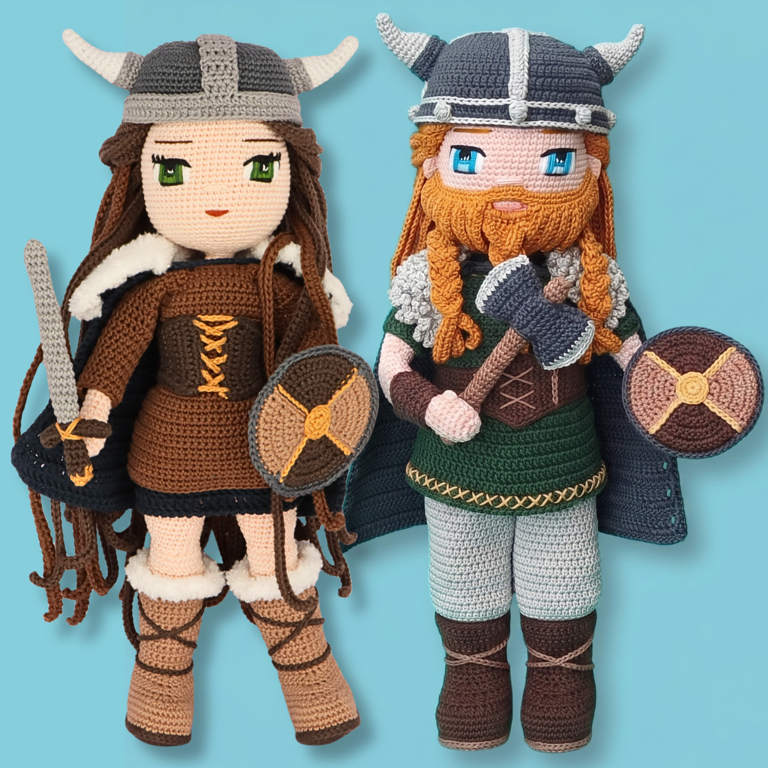 Genevieve and Ragnar Vikings Crochet Doll Patterns - amigurumi PDF bundle with step-by-step photos