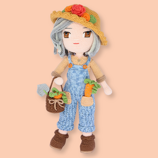 Granny Gardening crochet doll front view - handmade amigurumi pattern
