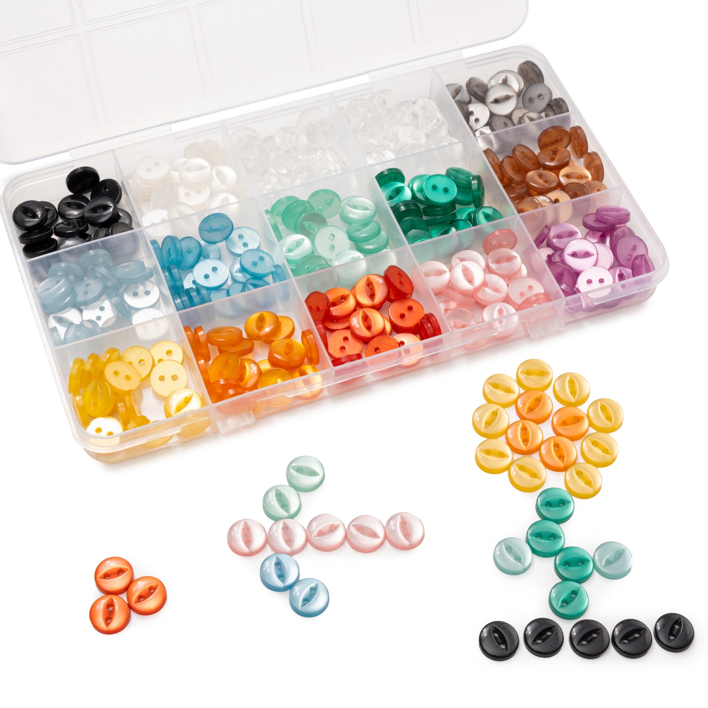 Crochetree Button Box – 300 Buttons, 10 mm, 14 Colors