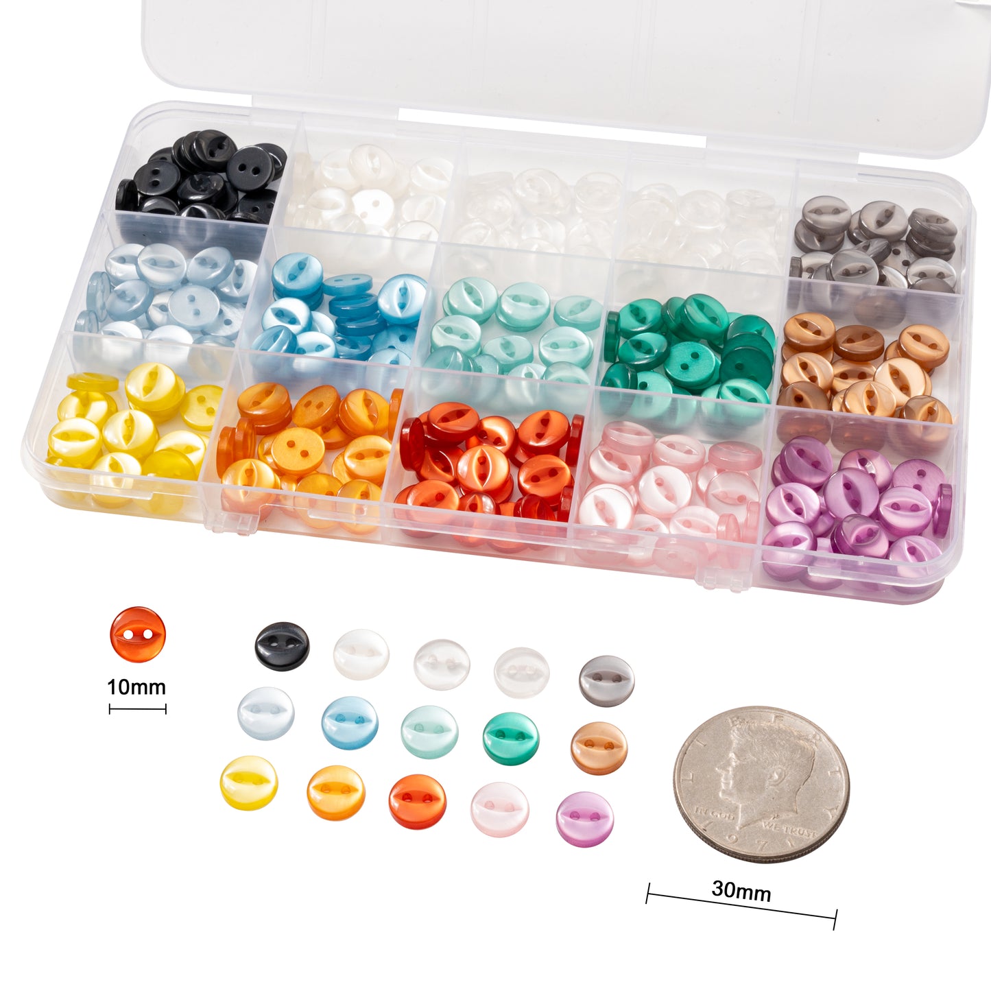 Crochetree Button Box – 300 Buttons, 10 mm, 14 Colors
