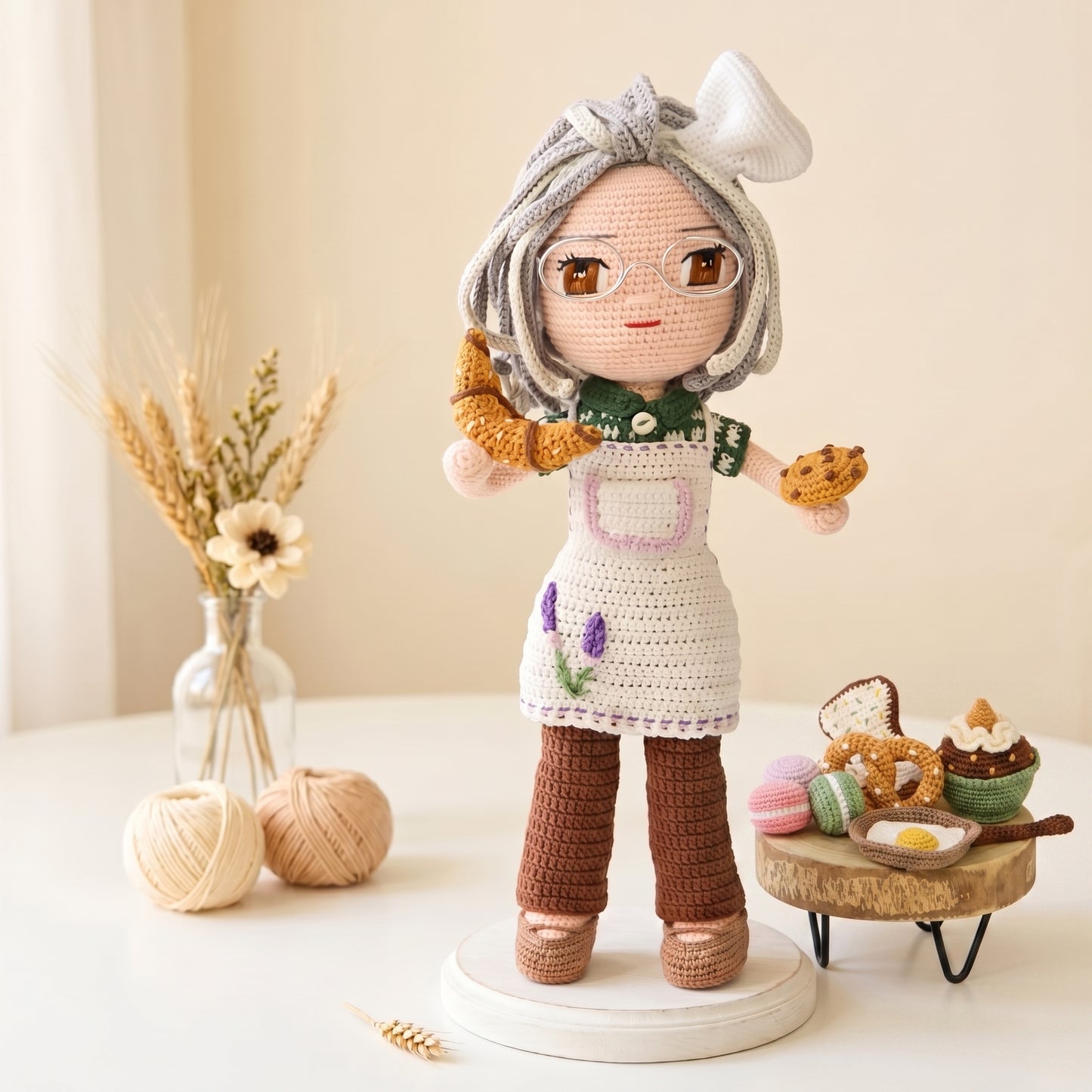 Granny Grace Bakery crochet doll pattern with crochet treats