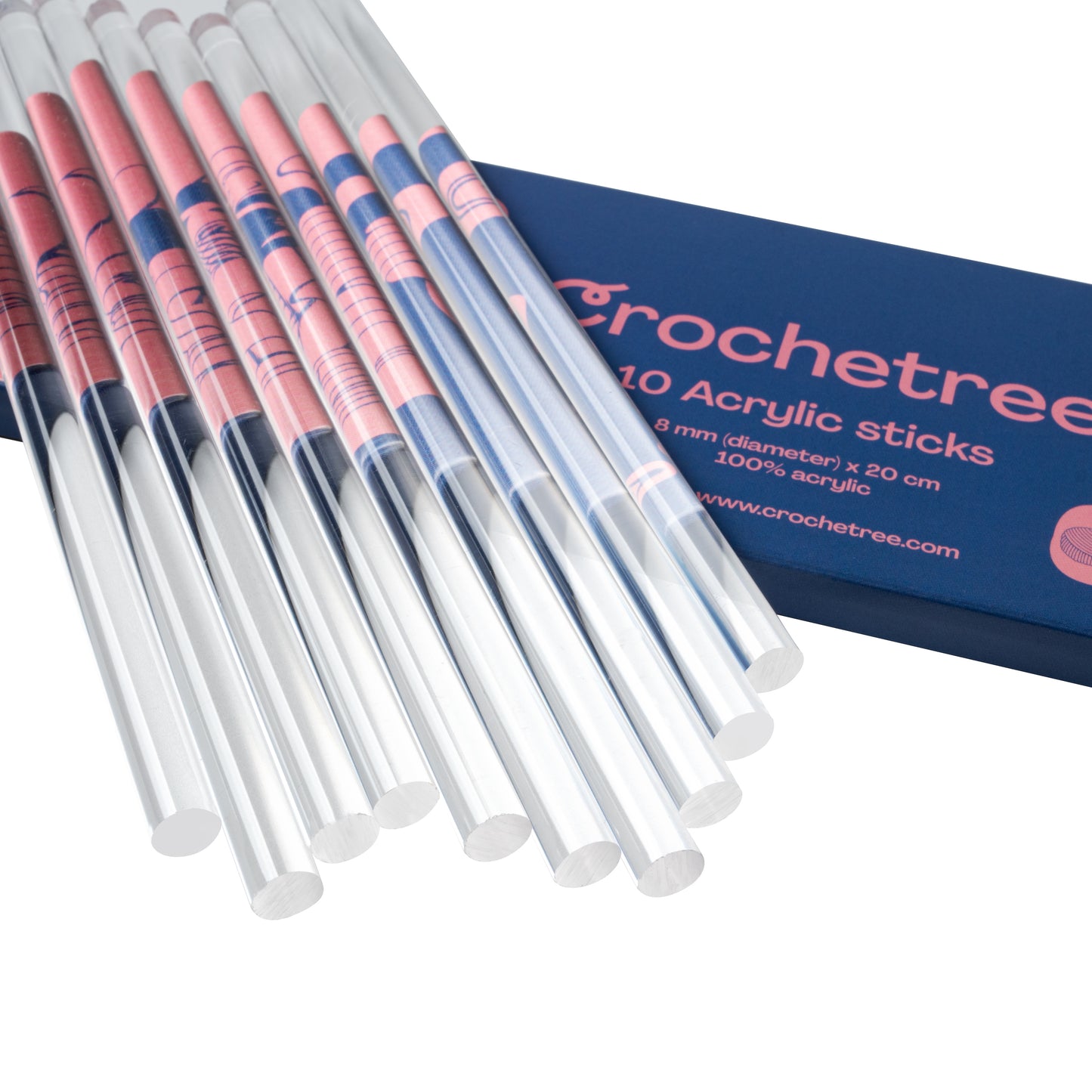 Crochetree Acrylic Sticks – 10 pcs, 8 mm × 20 cm