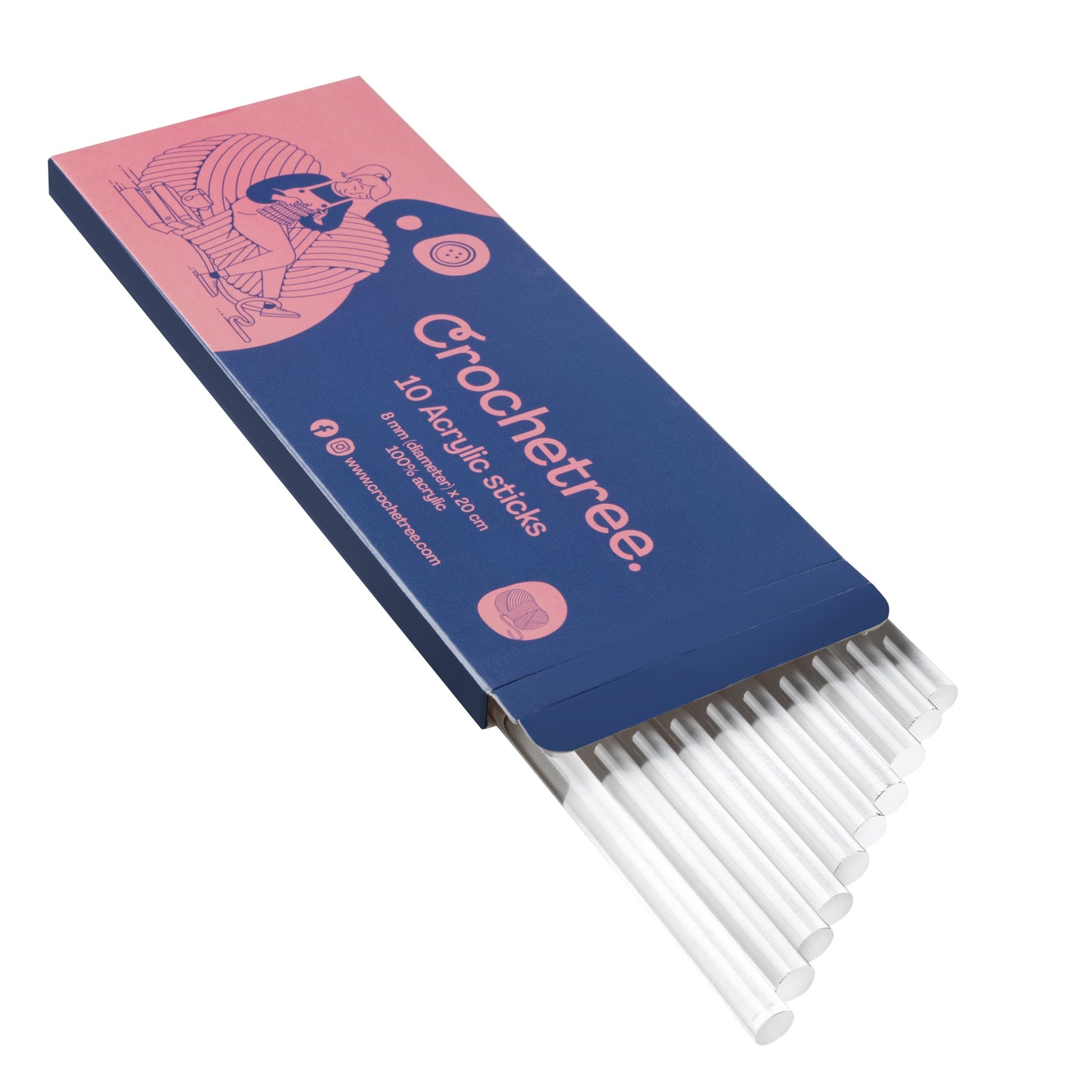 Crochetree Acrylic Sticks – 10 pcs, 8 mm × 20 cm