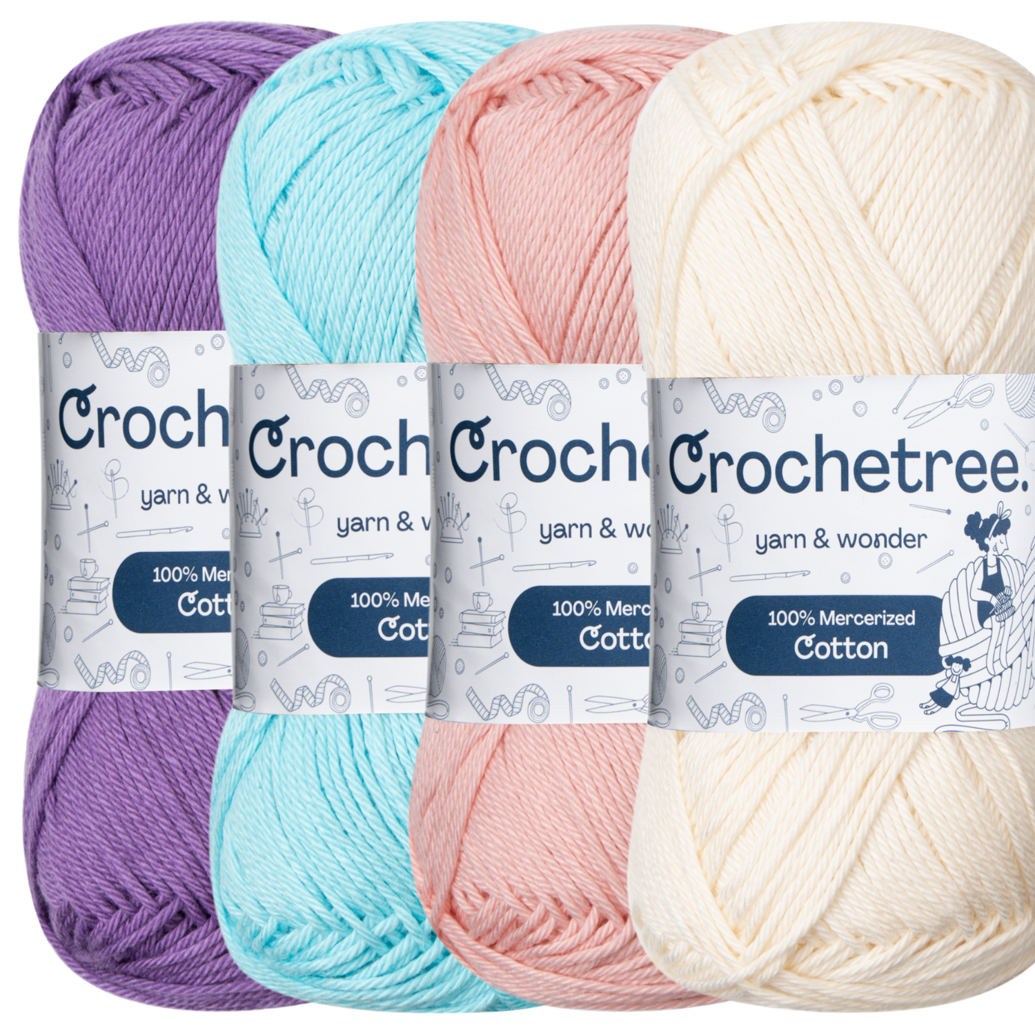 Crochetree Baby Rainbow mercerized cotton yarn 4-pack set