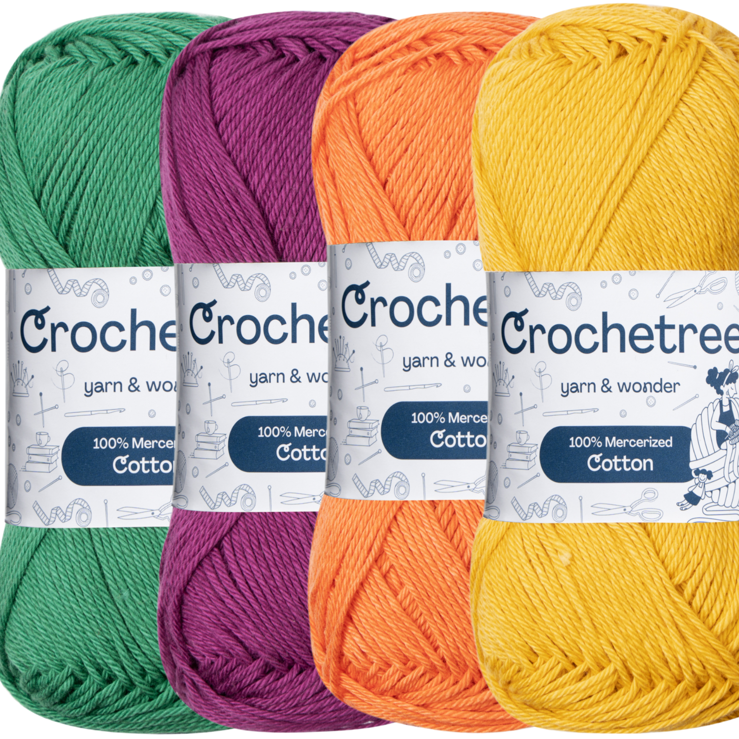 Crochetree Bright Retro mercerized cotton yarn 4-pack set