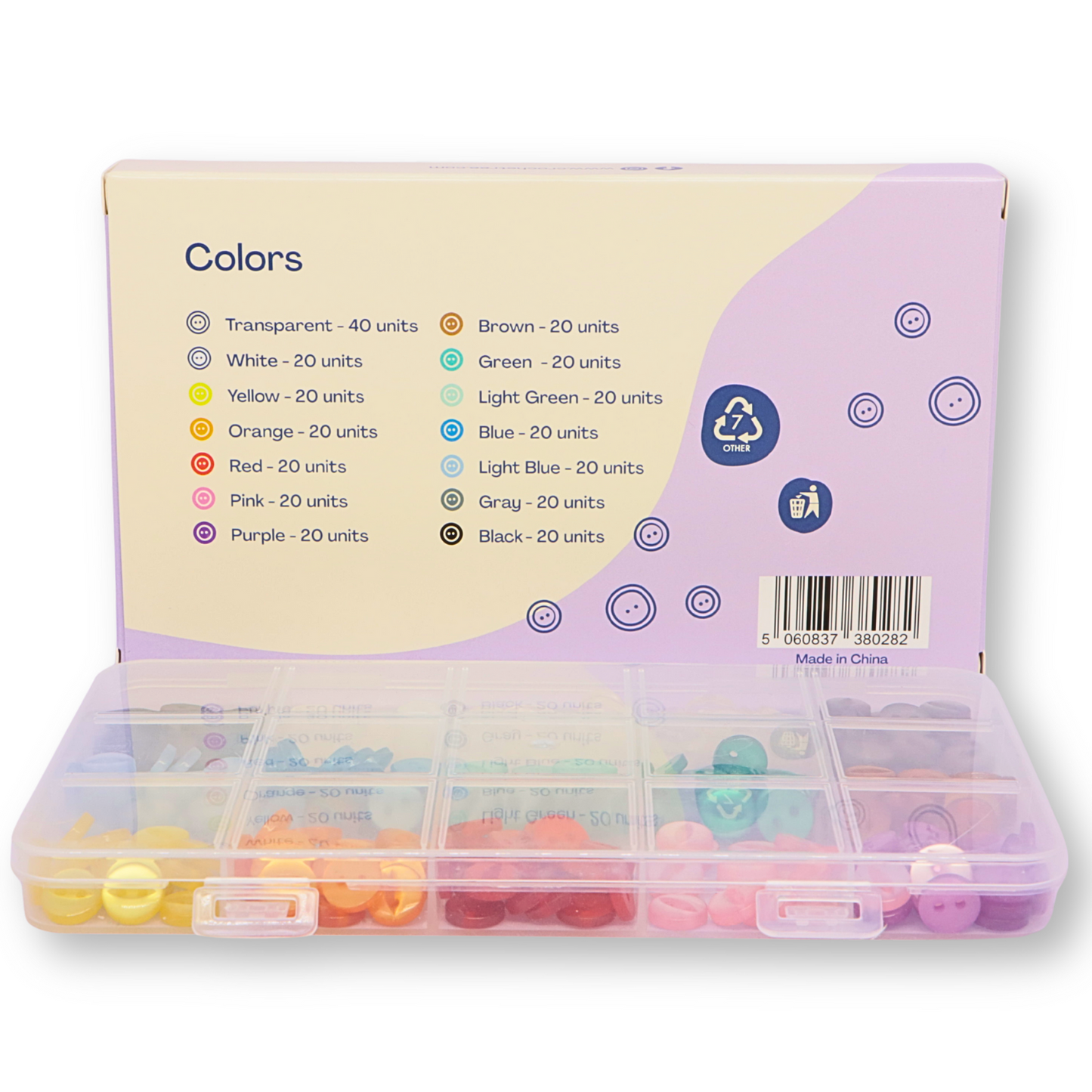 Crochetree Button Box – 300 Buttons, 10 mm, 14 Colors