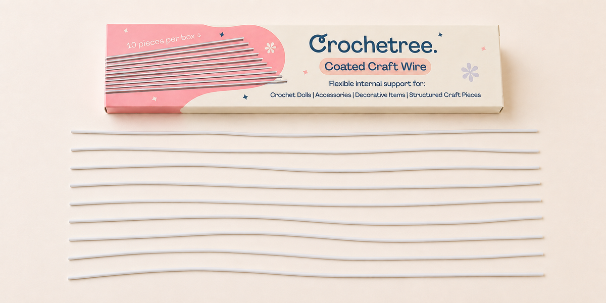 Crochetree coated craft wire box with ten white 2 mm bendable wires for amigurumi doll armatures