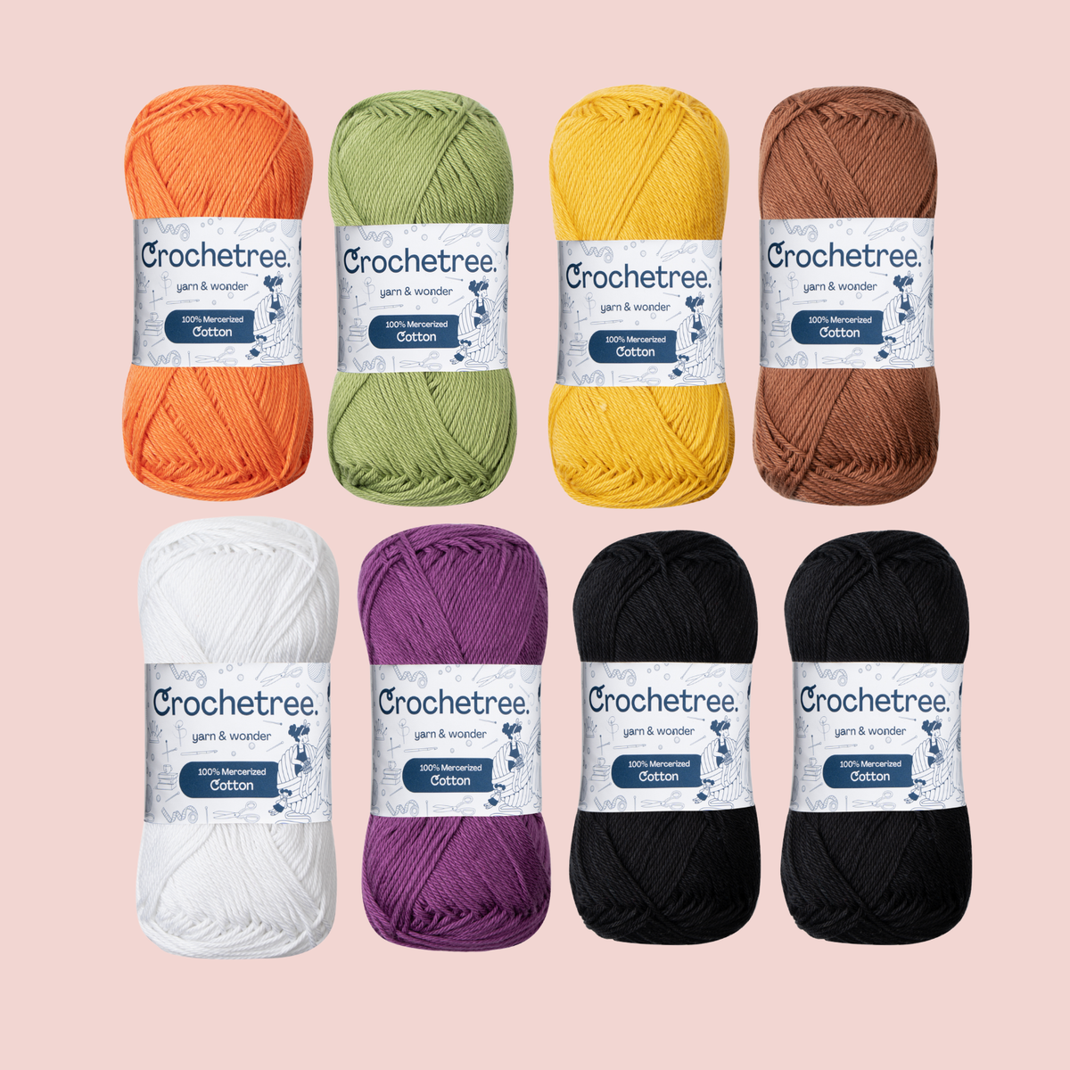 Halloween crochet yarn set, 8 skeins of Crochetree 100% mercerized cotton