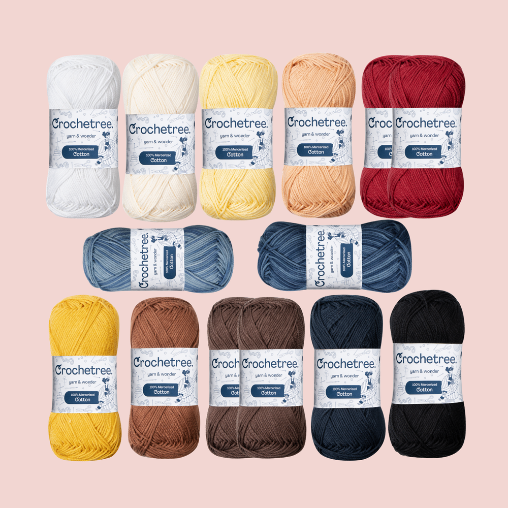 Hannah Yarn Set - 100% mercerized cotton skeins in cream, yellow, peach, red, blues, browns, and black by Crochetree