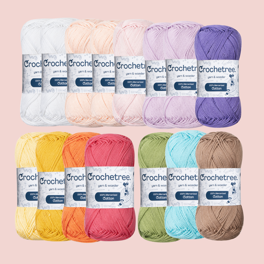 Iris Yarn Set skeins of 100% mercerized cotton in pastel rainbow shades by Crochetree