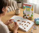 Woman crocheting while reading Crochet Basics Made Easy