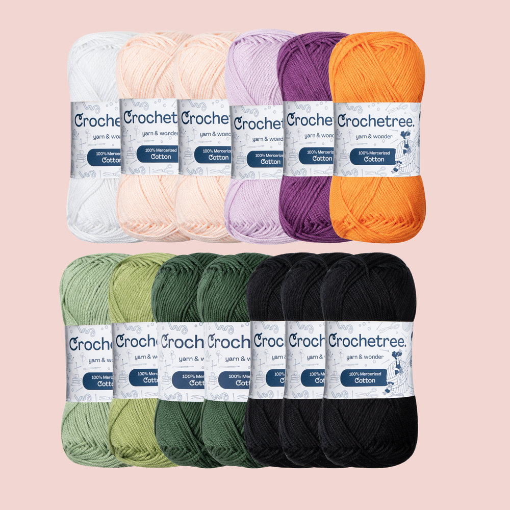 Witch Seraphine crochet doll yarn set, 13 skeins of mercerized cotton