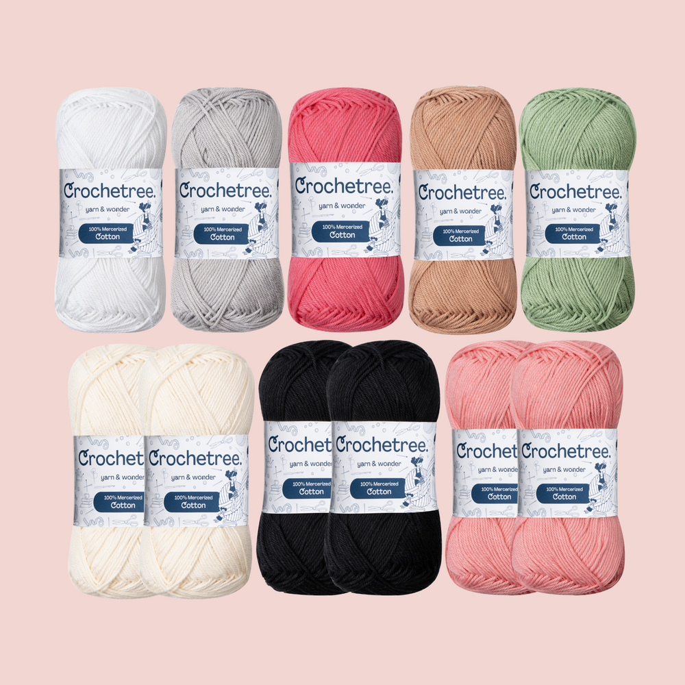 Yuki Pink Bear Yarn Set - mercerized cotton yarn bundle by Crochetree