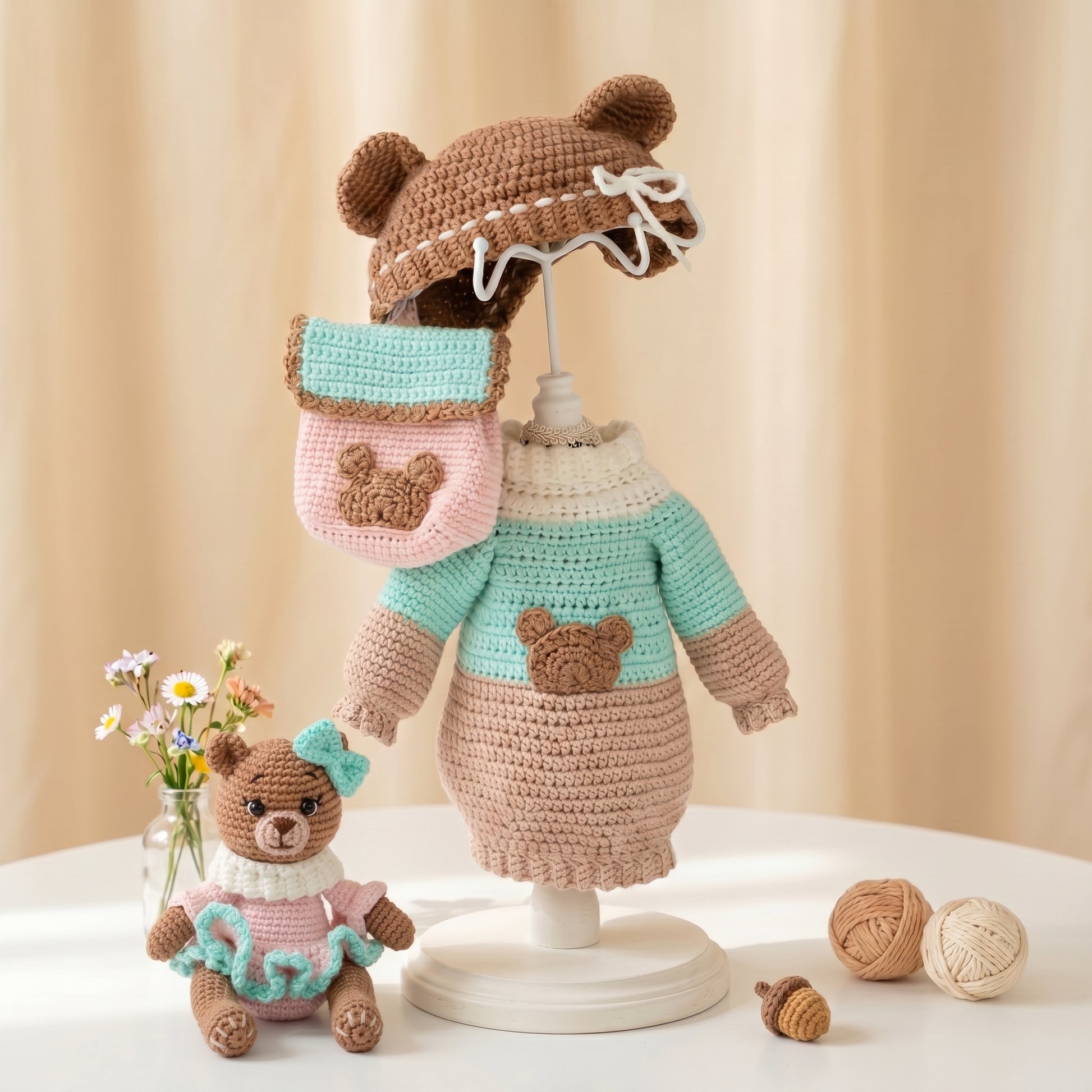 Bear Princess crochet outfit pattern with Betsy the bear