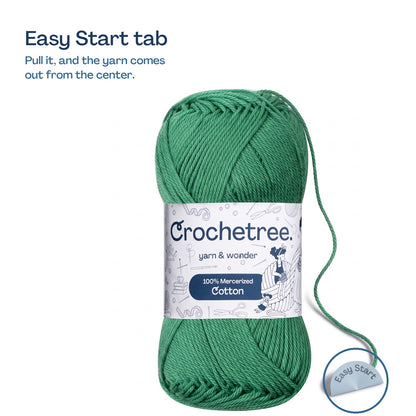 Crochetree skein with the Easy Start tab pulled from the center