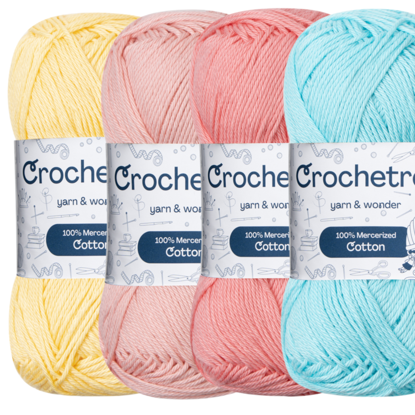 Crochetree Happy Rainbow mercerized cotton yarn 4-pack set