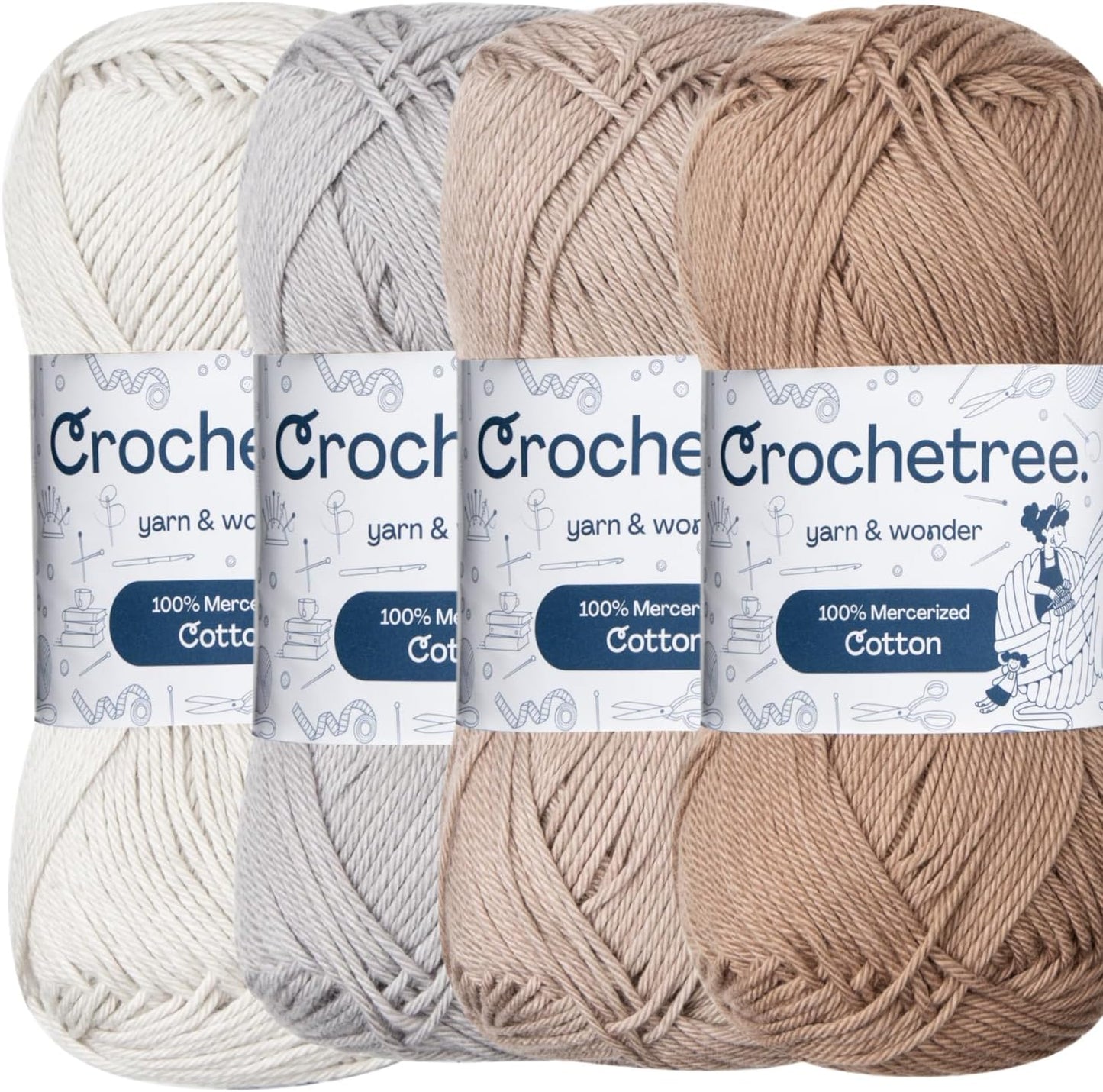 Crochetree Moon Surface mercerized cotton yarn 4-pack set