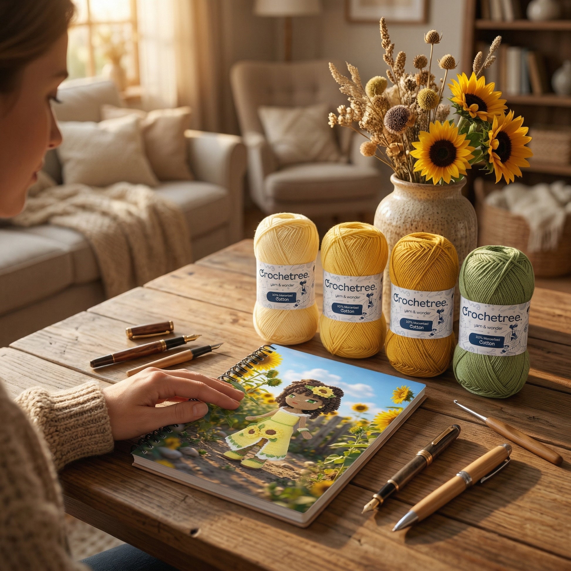 Crochetree Spiral Notebook — Naomi sunflower