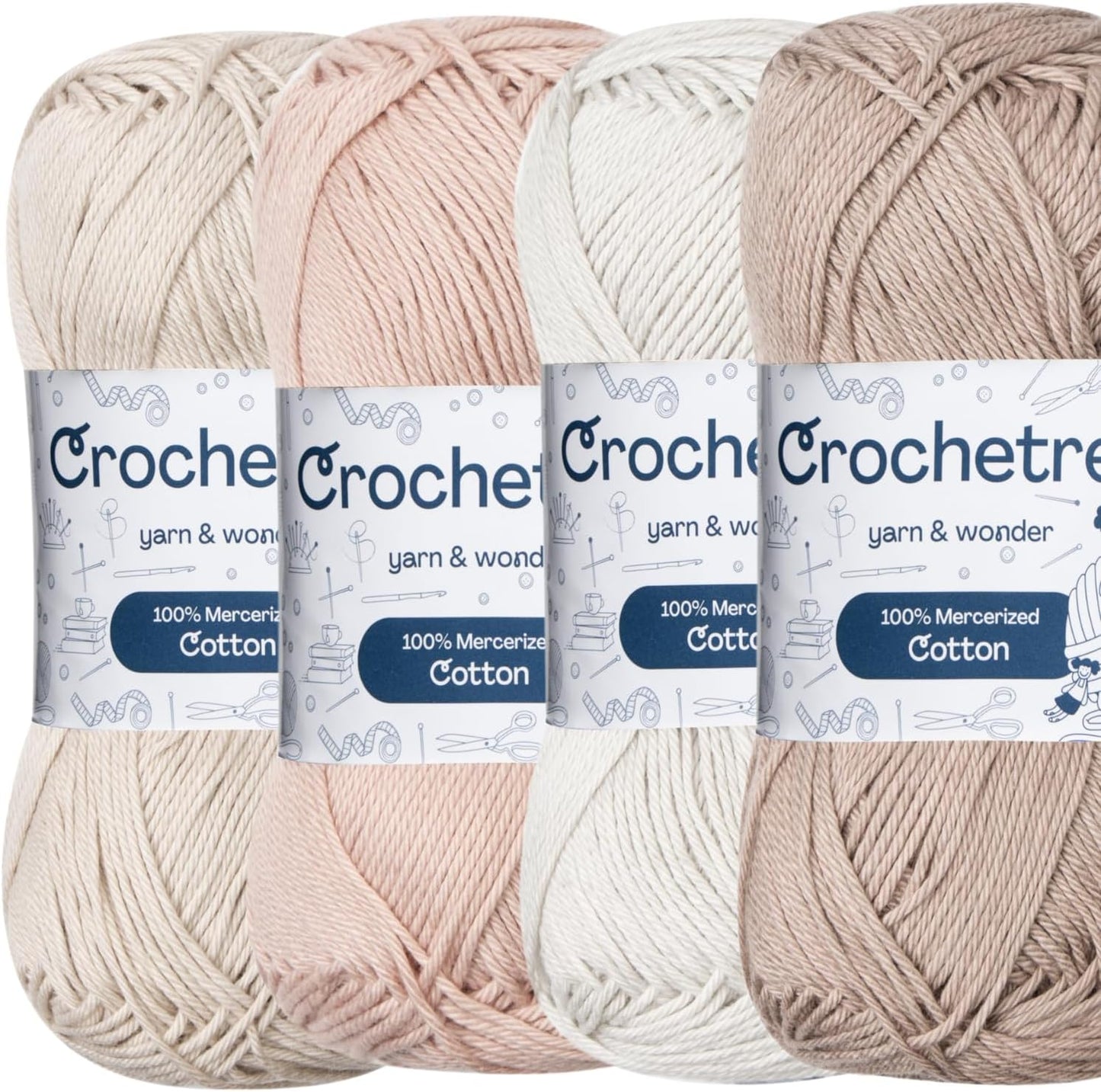 Crochetree Natural Sand mercerized cotton yarn 4-pack set