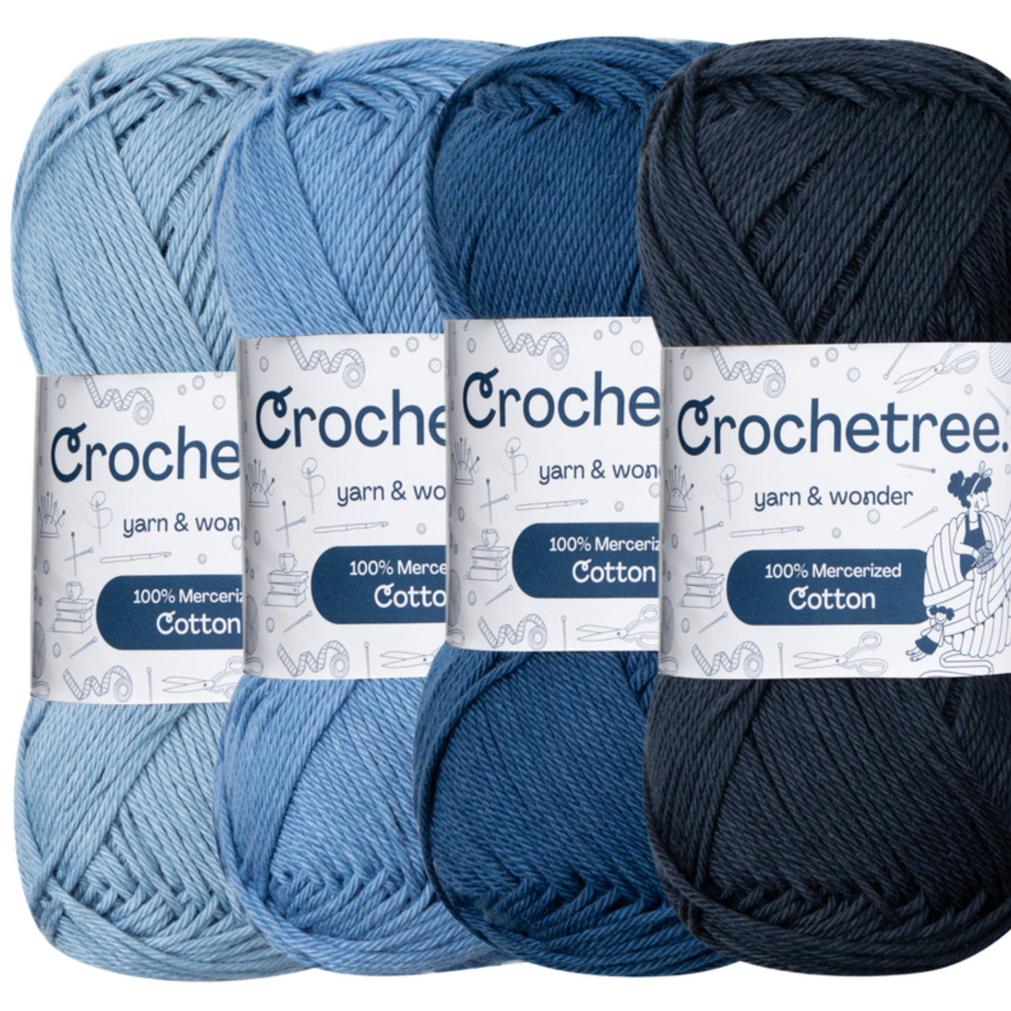 Crochetree Ocean Shades mercerized cotton yarn 4-pack set