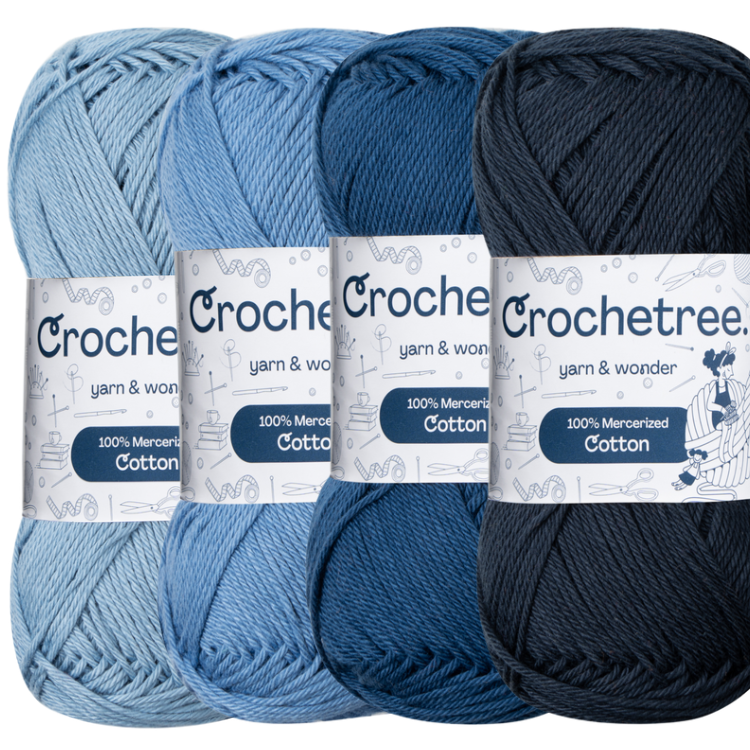 Crochetree Ocean Shades mercerized cotton yarn 4-pack set