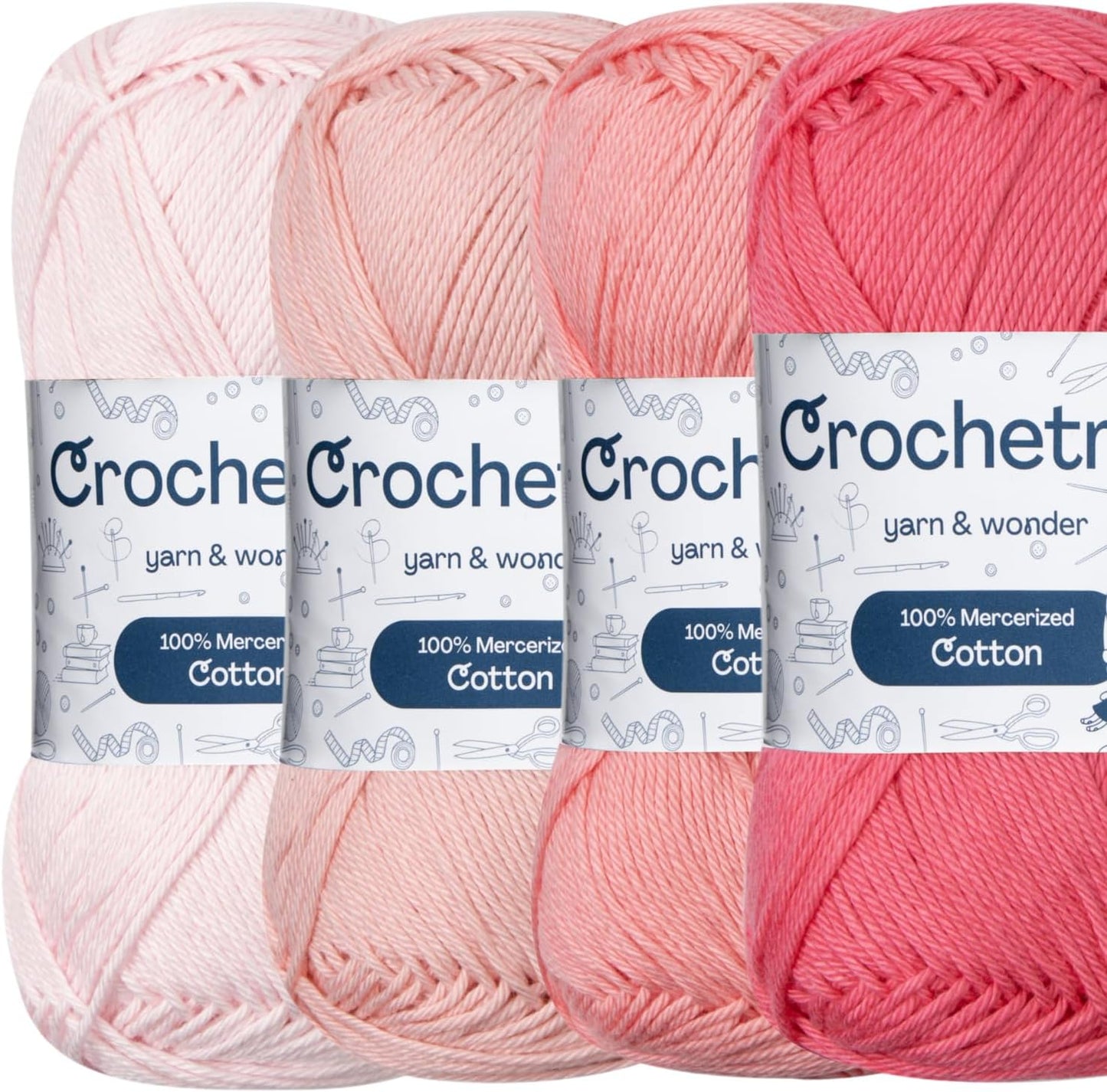 Crochetree Pink Shades mercerized cotton yarn 4-pack set