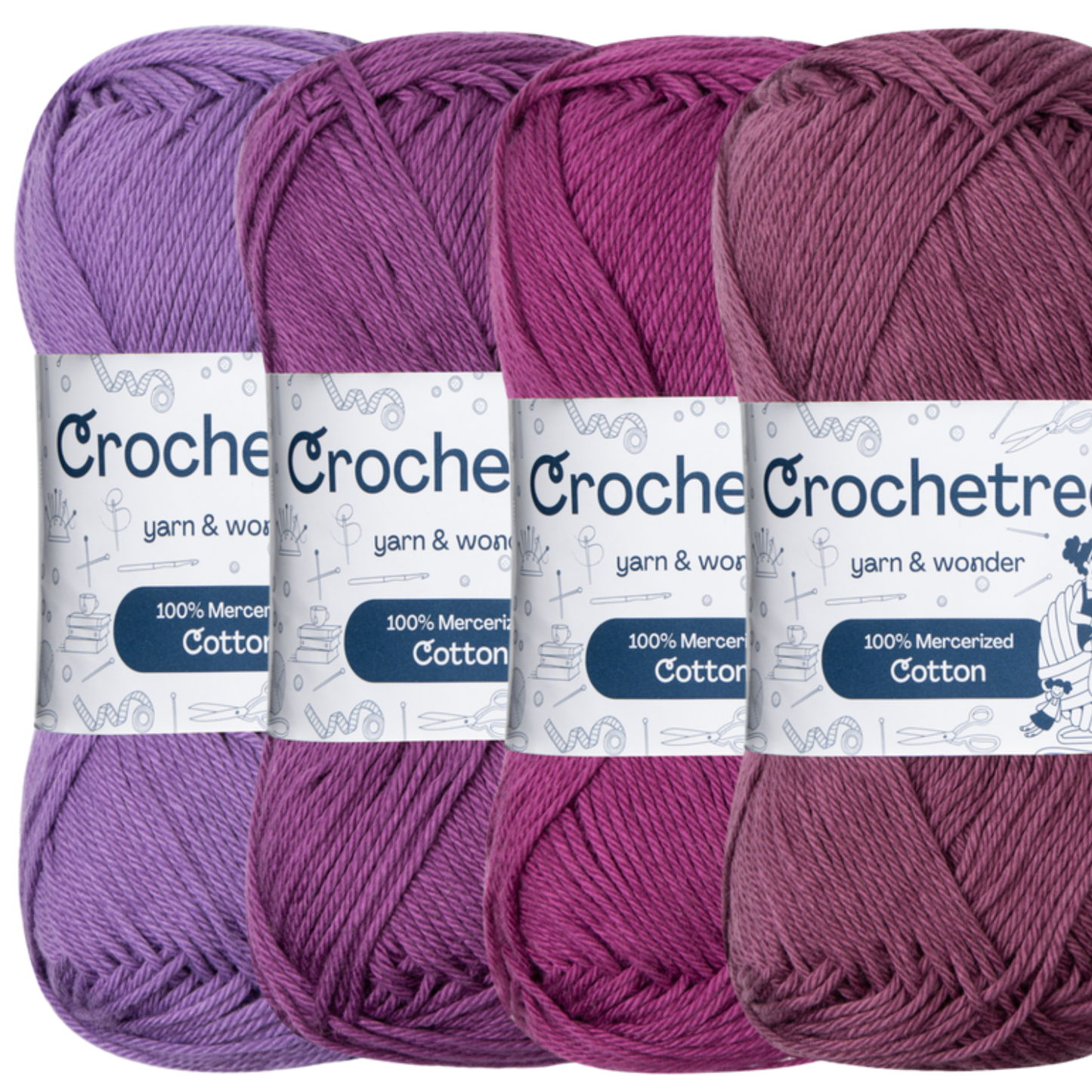 Crochetree Purple Spell mercerized cotton yarn 4-pack set