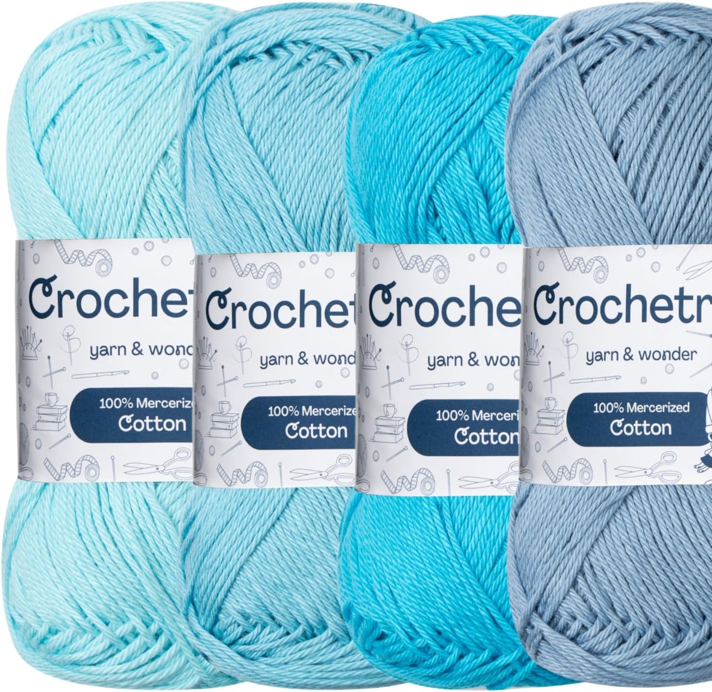 Crochetree Sky Blue mercerized cotton yarn 4-pack set