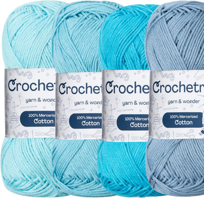 Crochetree Sky Blue mercerized cotton yarn 4-pack set