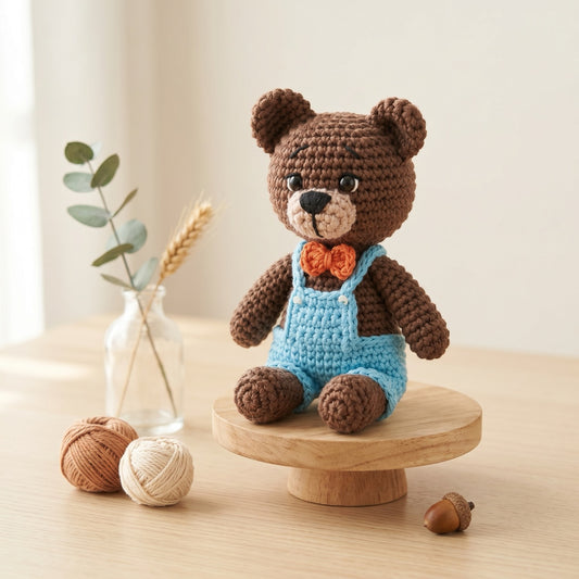 Theo The Bear Crochet Pattern - amigurumi crochet pattern PDF cover by Crochetree