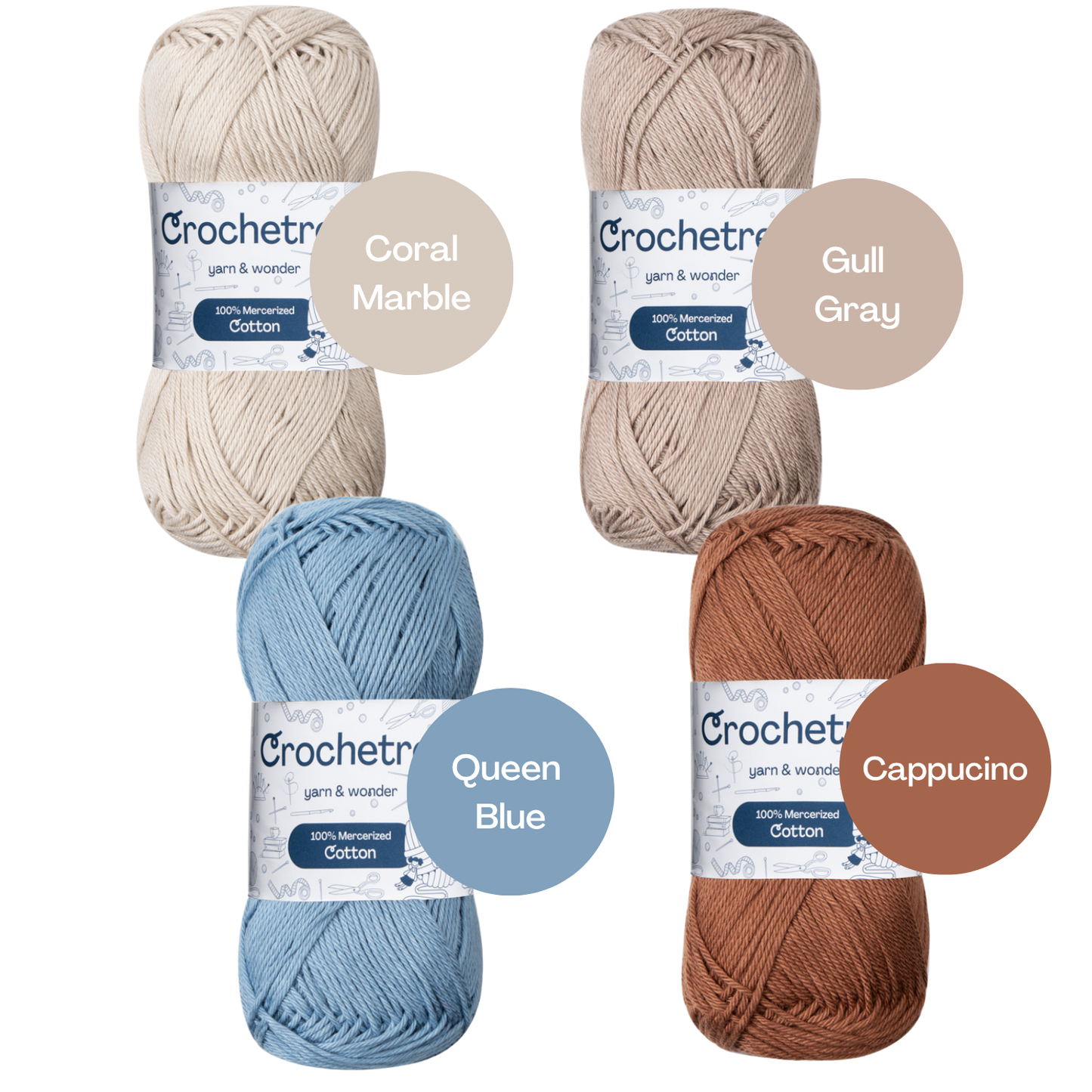 Crochetree Vintage Fall yarn shades: 4 skeins labeled
