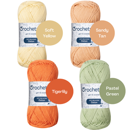 Crochetree Warm Summer yarn shades: 4 skeins labeled